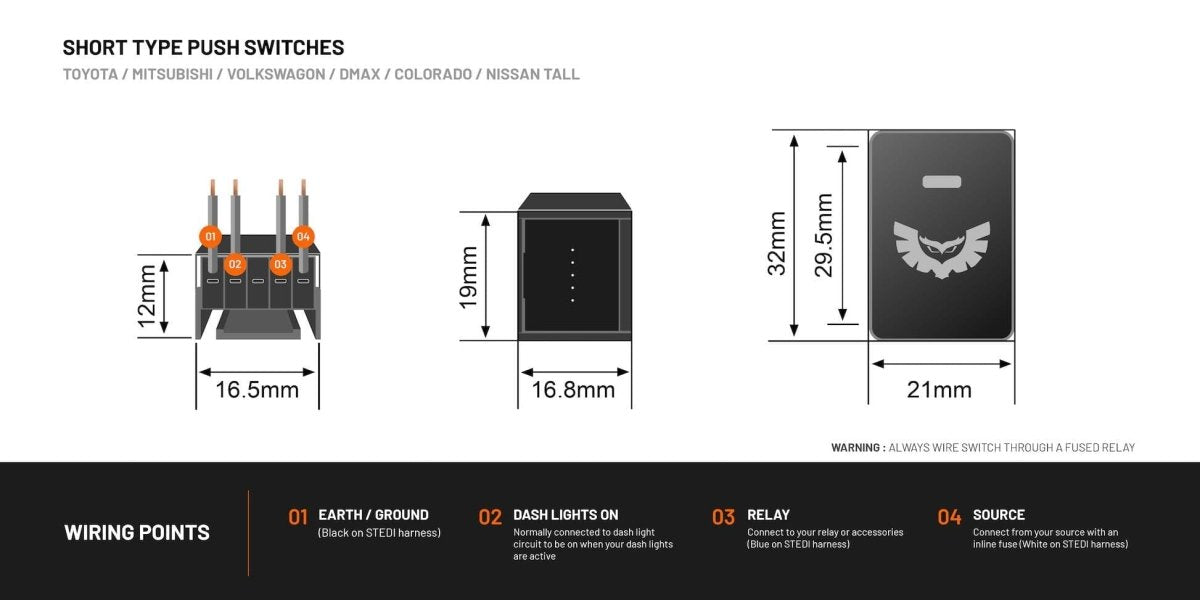 STEDI Short Type Push Switch to suit Toyota, Mitsubishi & Suzuki