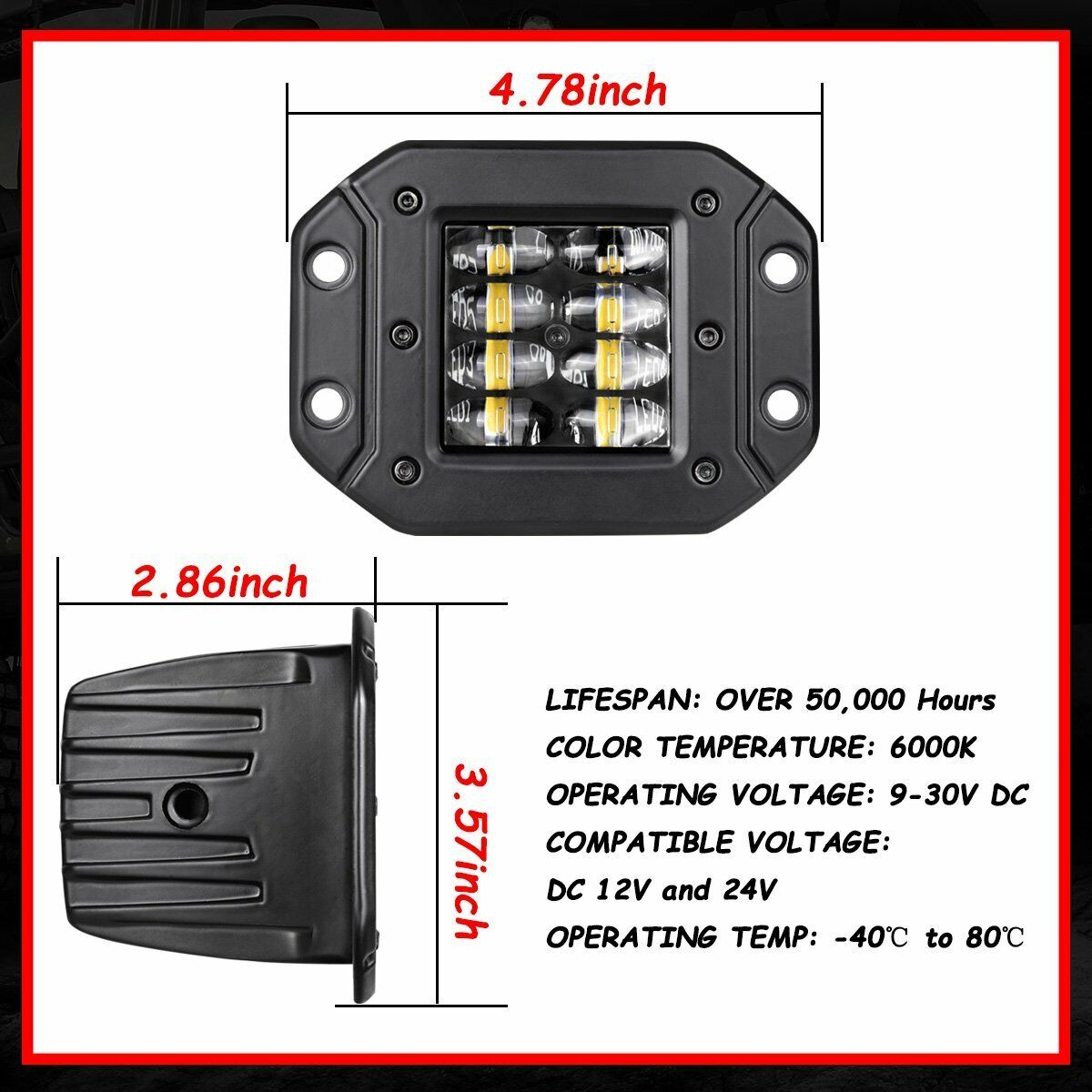 2X5" Flush Mount 160W LED Work Light