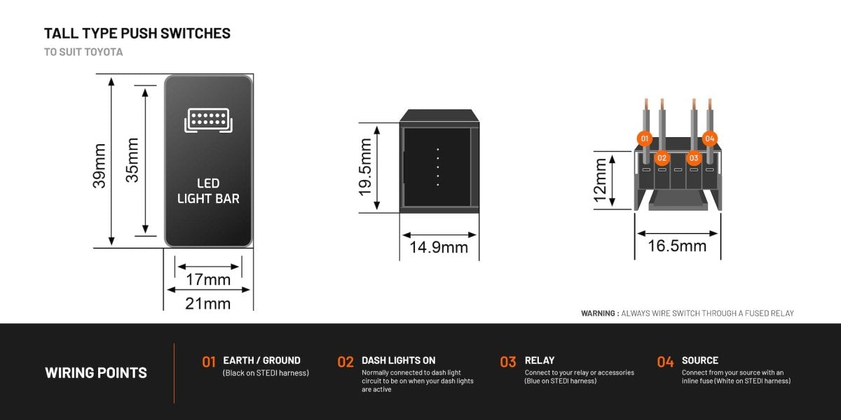 STEDI Tall Type Push Switches to suit Toyota