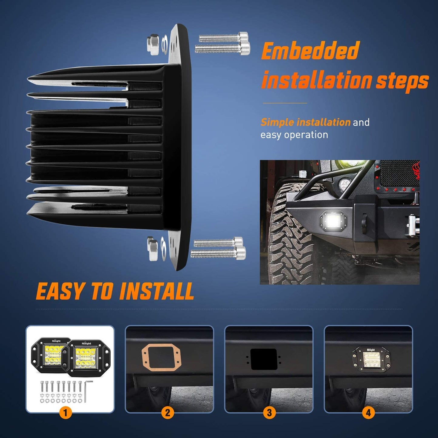 2PCS 42W Flush Mount LED Light Pods Upgraded Spot Flood Combo Beam Driving Light LED Work Light Backup Light Reverse Light Grill Mount Light for Offroad 4X4 Truck SUV Jeep, 2 Years Warranty