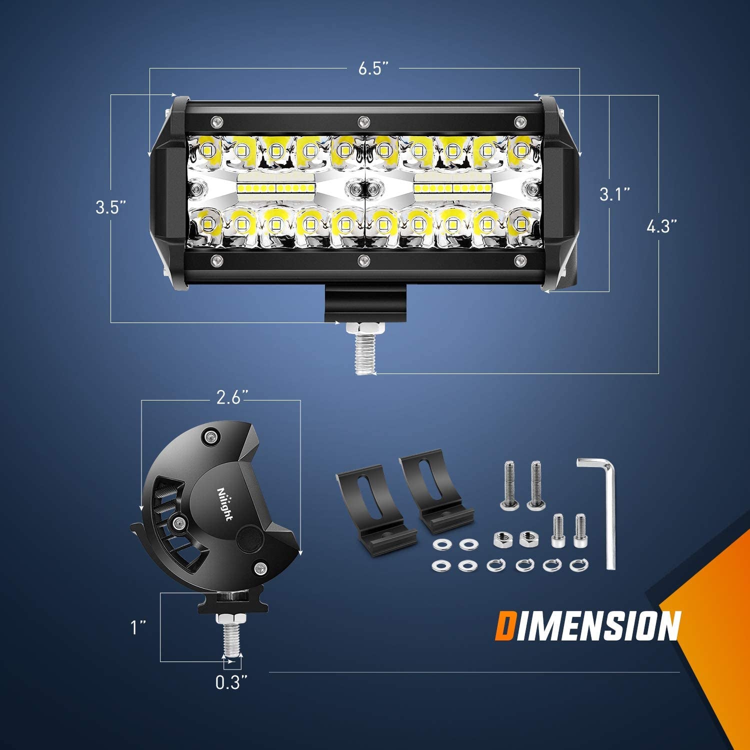 2PCS 6.5 Inch 120W Spot & Flood Led Work Light 