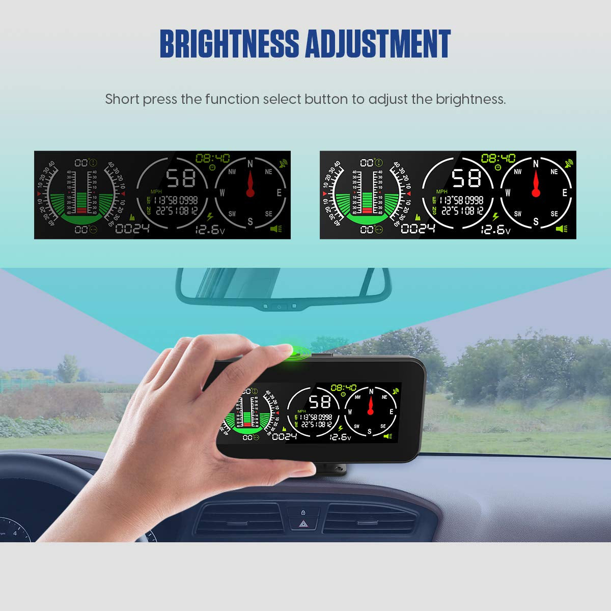 M60 Car Inclinmeter Level Tilt Meter, Digital HUD GPS Speed Slope Meter