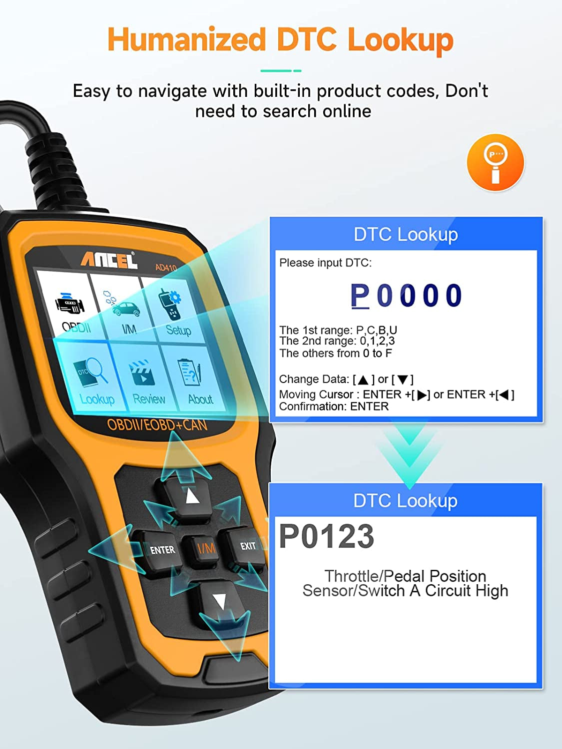 AD410 Enhanced OBD II Vehicle Code Reader Automotive OBD2 Scanner Auto Check Engine Light Scan Tool Emission Analyzer