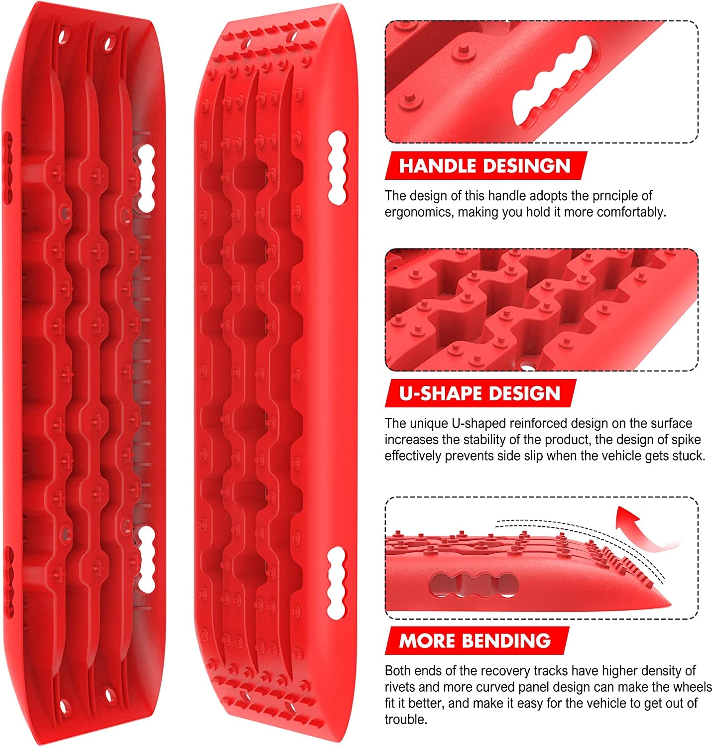 X-BULL Recovery Tracks 4X4 Recovery Boards Offroad 4Wd Tracks 22046LBS/10000KG Stand for Automotive Accessories Tires and Wheels in the Sand Mud Snow(Gen 2.0 Red)